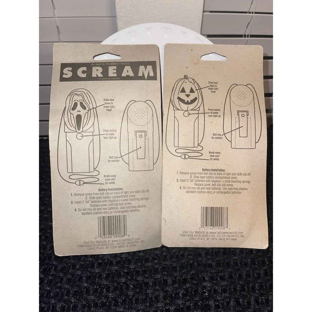 Vintage New Sealed Scream Ghost Face, Pumpkin, & Skull Wearable Safety Light Lot